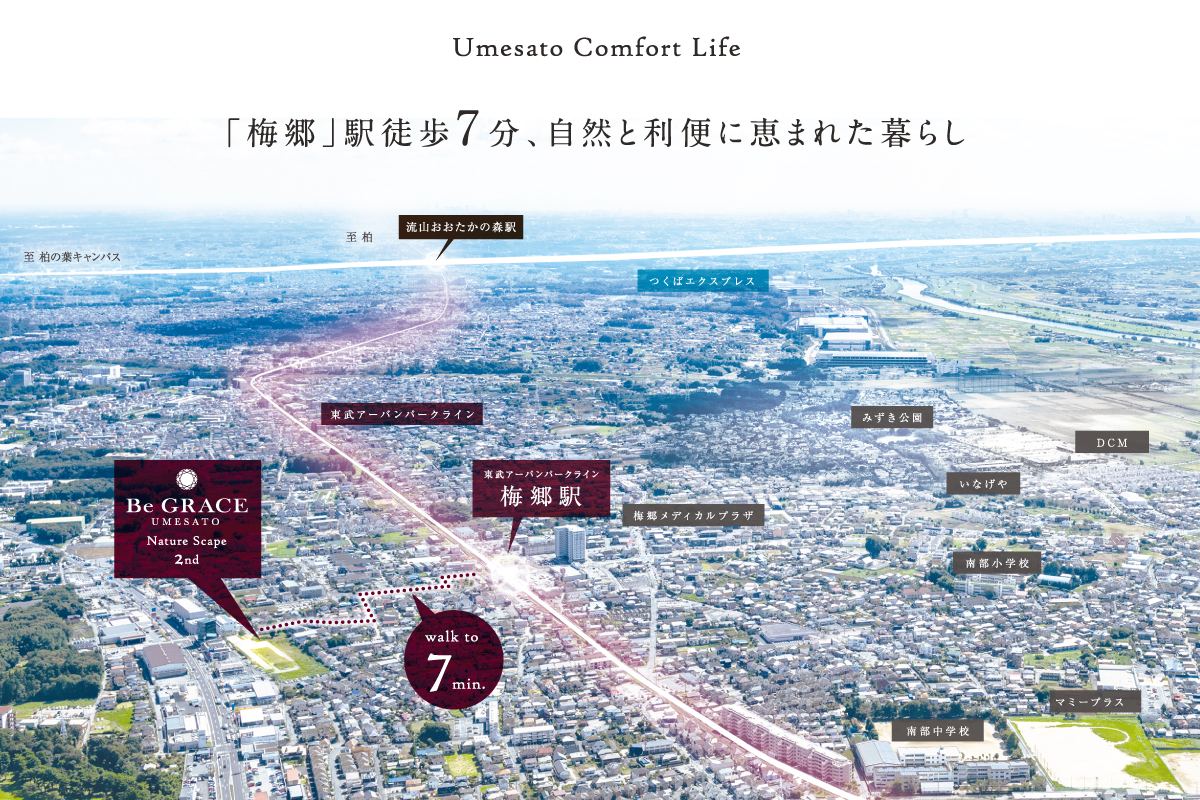 掲載の空撮は分譲地周辺航空写真にCG加工を施したもので実際とは多少異なります。(2020年5月撮影)