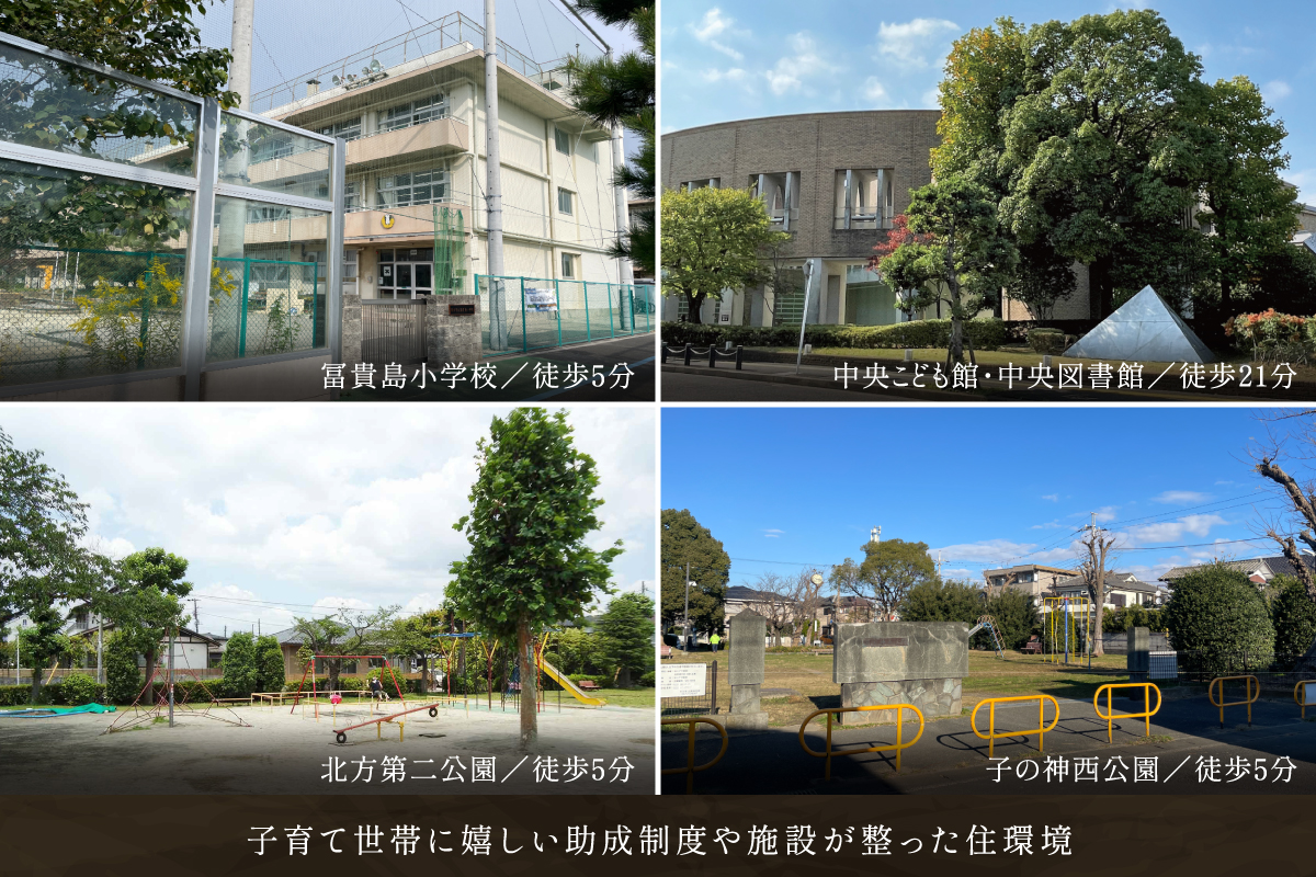 現地からの距離は各施設から最も遠い区画を起点とした地図上の概測です。徒歩分数は80m=1分で換算、端数は切り上げています。