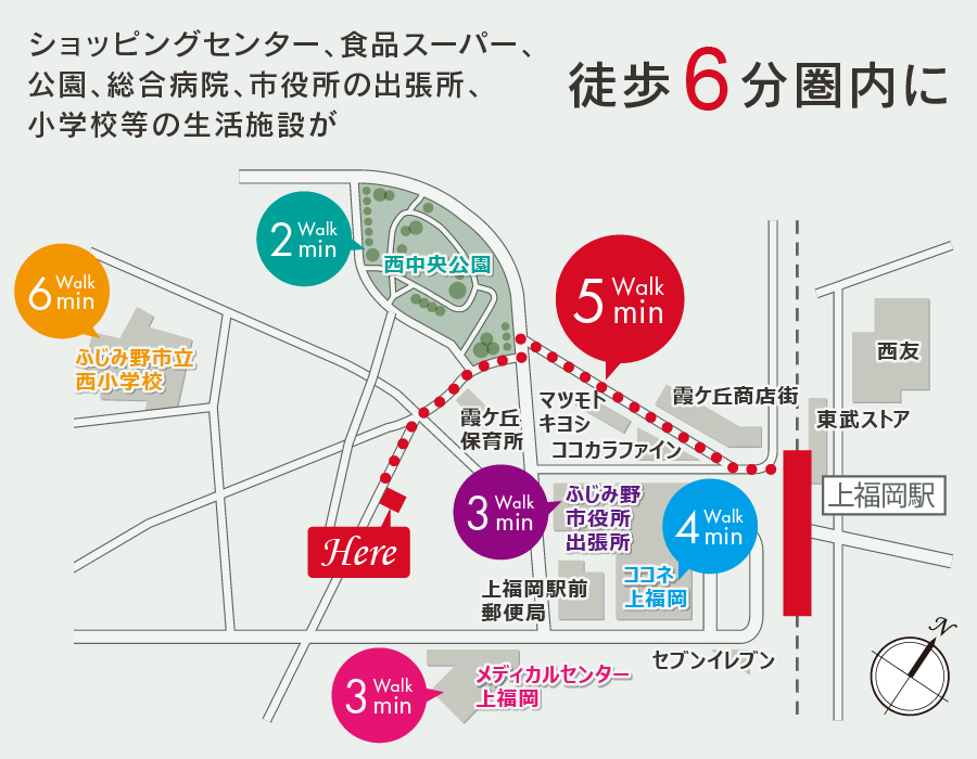 池袋駅まで乗り換えなしでアクセスできる「上福岡」駅から徒歩5分の立地