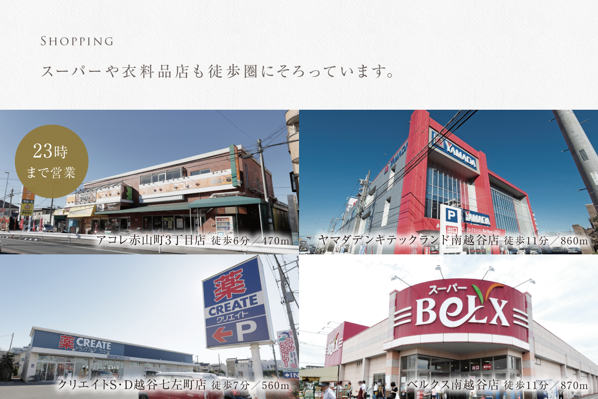 ※現地からの距離は各施設から最も遠い区画を起点とした地図上の概則です。徒歩分数は80m=1分で換算、端数は切り上げています。