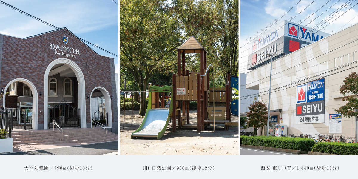 ポラスの分譲住宅 HITO-TOKIひととき東川口/※徒歩所要時間は1分80mで算出しております。各施設までの徒歩所要時間(距離)は「最も遠い号棟を起点」に算出しております。