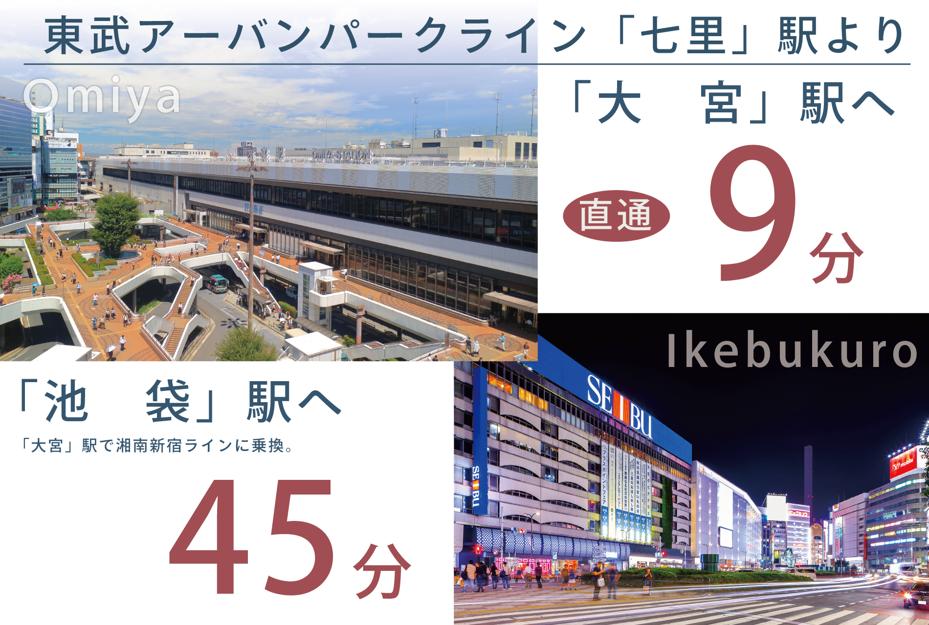 ※電車所要時間は朝の通勤時のもので乗換の待ち時間を含みます。また、時間帯により異なります。