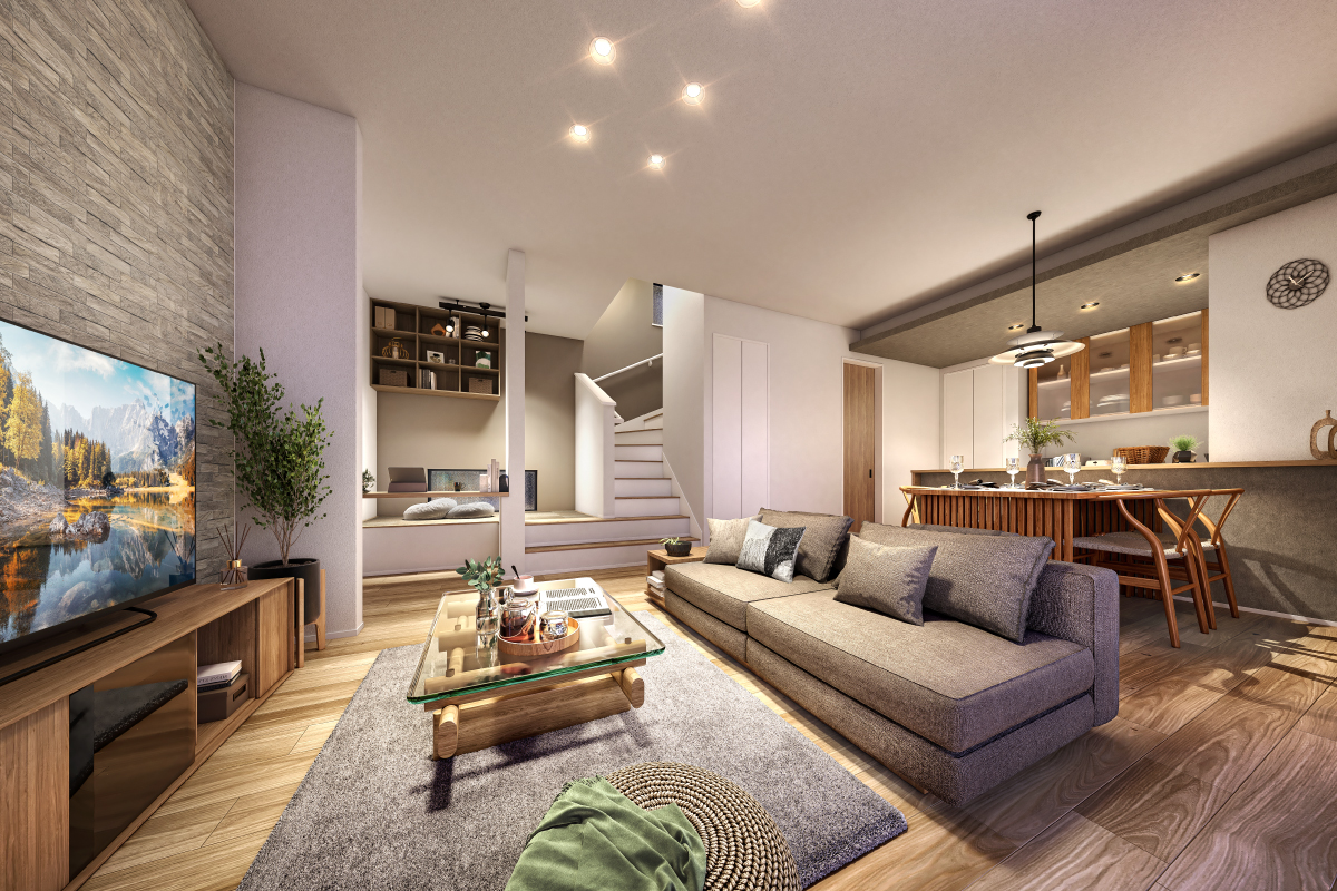 ※完成予想図(パース)は図面をもとに描き起こしたもので実際とは多少異なります。