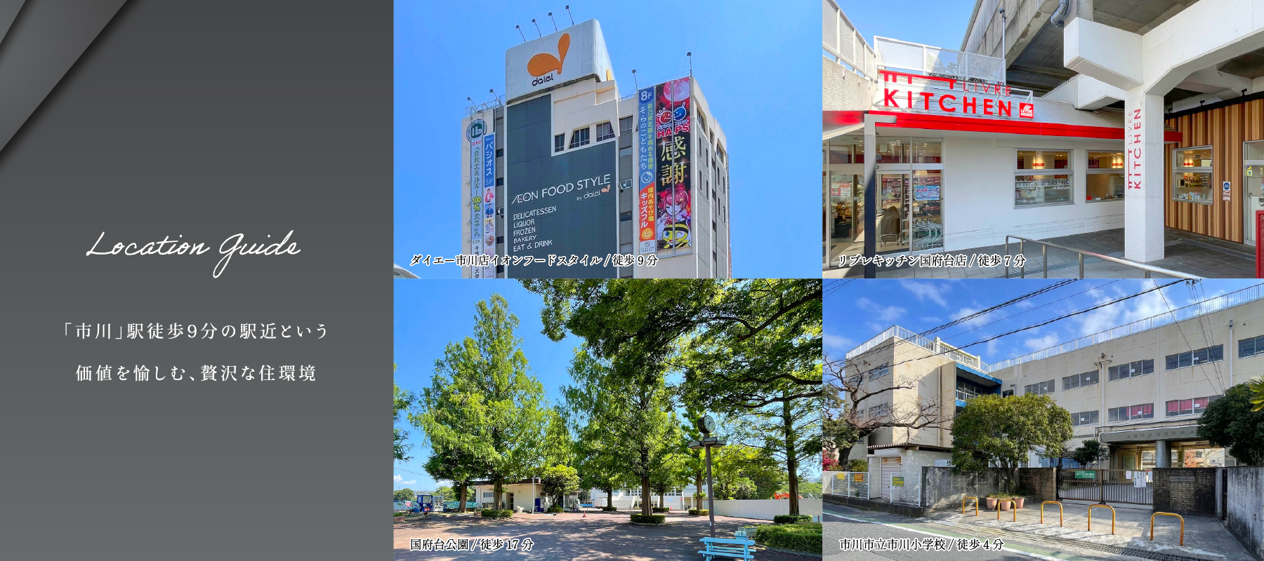 分数・距離はすべて現地からのものです。徒歩での分数は80m=1分での換算です。<br>※各施設までの徒歩所要時間(距離)は、「最も遠い号棟を起点」に計測しております。