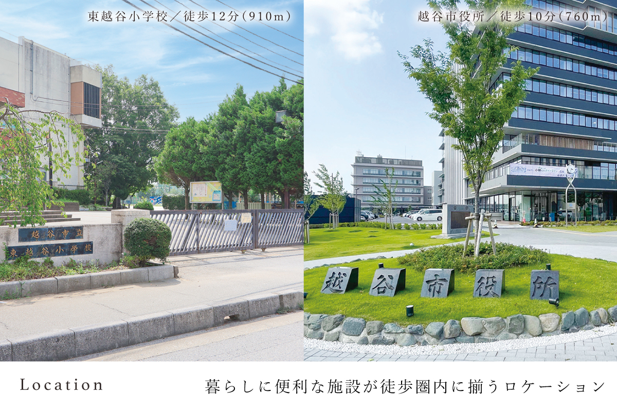 現地からの距離は各施設から最も遠い区画を起点とした地図上の概測です。徒歩分数は80m=1分で換算、端数は切り上げています。