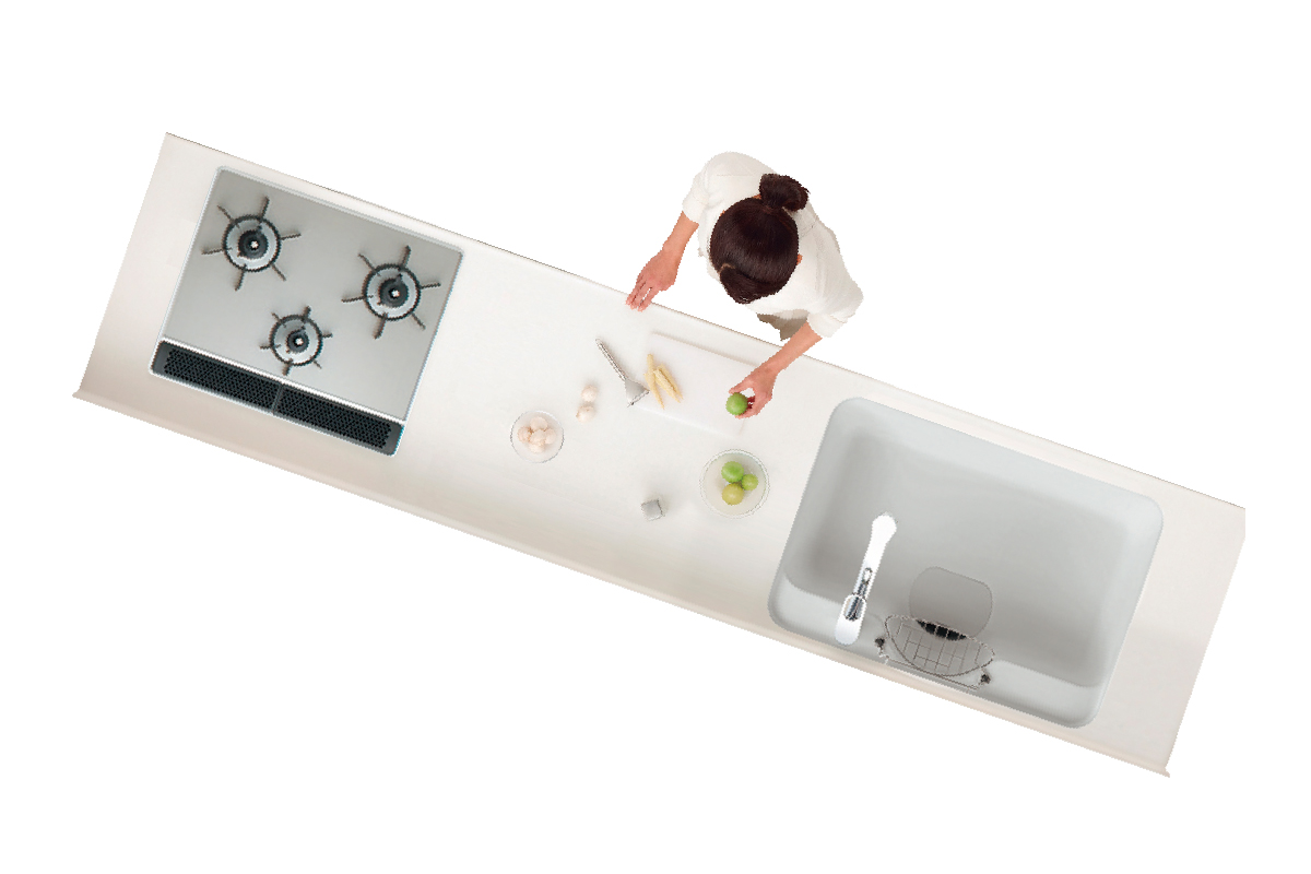 【隙間なしの〈シームレス接合〉でシンクまでスッキリひとつながりの形状】