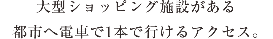 大型ショッピング施設がある都市へ電車で1本で行けるアクセス。